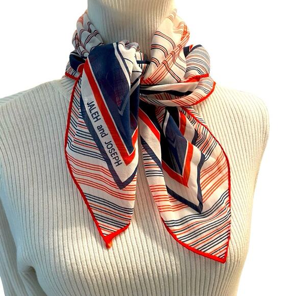 Vintage Jalen and Joseph Scarf Geometric Stripes Red White Blue 11x 68 Signed - Picture 2 of 4